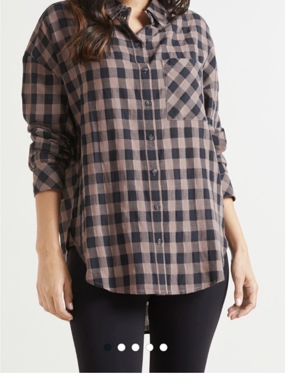 Sanctuary Taupe and Black Plaid Button-Down Shirt